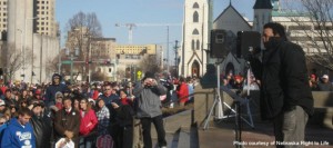 Ryan Bomberger speaks to crowd of 5k in Lincoln, NE