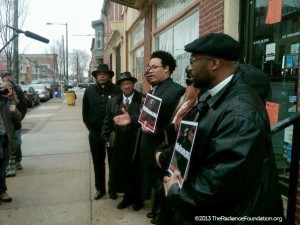 Ryan Bomberger, Dr. Alveda King, Dr. Johnny & Pat Hunter, Day Gardner, Pastor Stephen Broden, and Rev. Arnold Culbreath stand outside of Gosnell's clinic to mourn the loss of life and the women maimed by the Philly butcher abortionist.