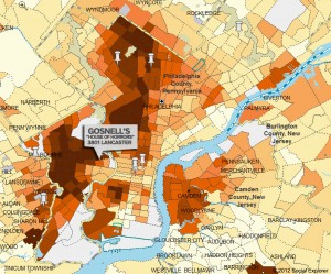 Location of Philly Abortion Clinics through Dec 2011. Darker areas represent U.S. Census Bureau concentration of selected demographic. We've selected Black Race to show how most abortion mills are located in majority black neighborhoods.