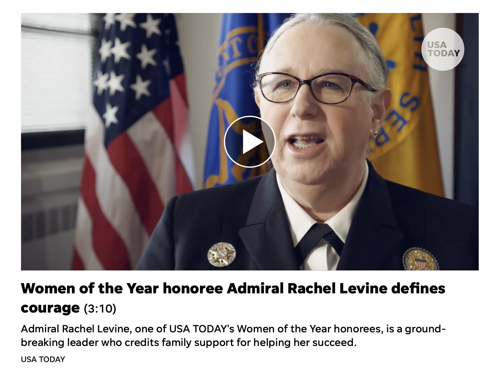 Richard "Rachel" Levine named as a nominee for "Woman of the Year" by USA Today.