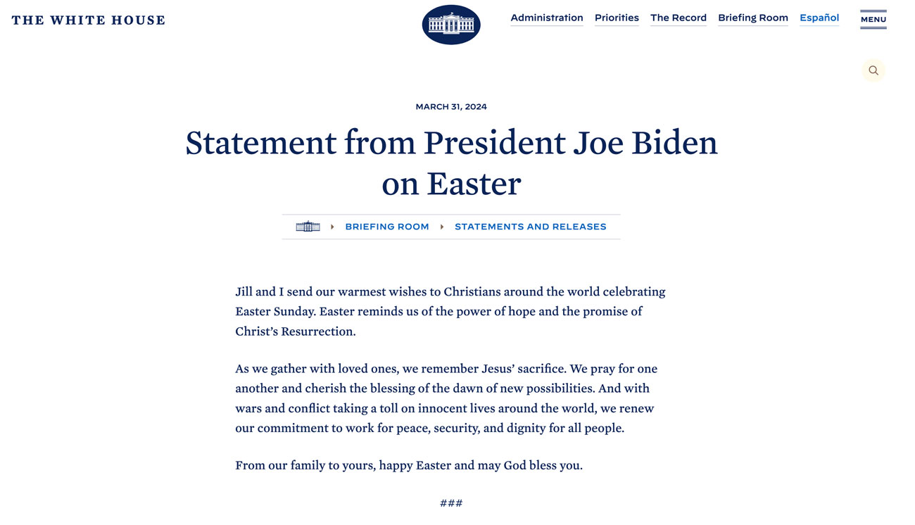 Biden's short and not-so-sweet Easter Statement